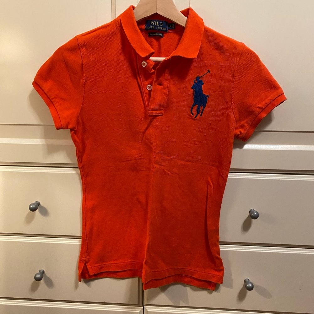 Polo by Ralph Lauren Women's Orange Polo with Blue Logo